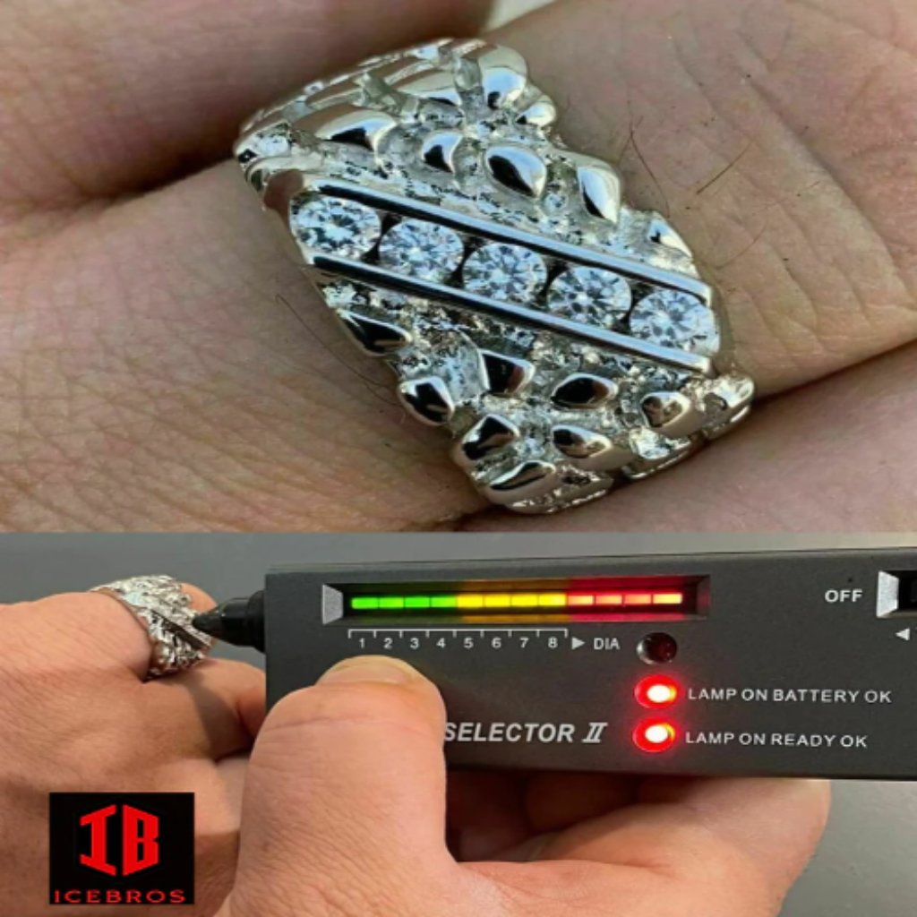 (7-13) Icebros White Gold 925 Sterling Silver Moissanite Nugget Ring